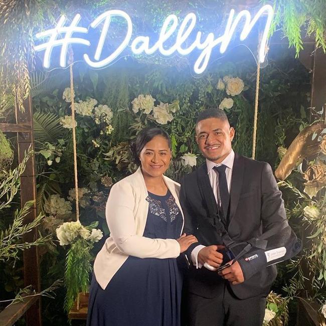 Manase Fainu with his mum at the Dally Ms last month. Picture: Instagram