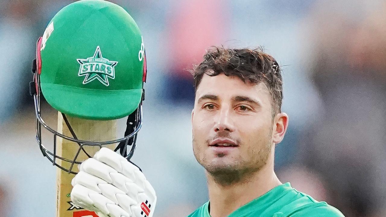 Marcus Stoinis celebrates breaking Chris Lynn’s record. Picture: AAP/Michael Dodge