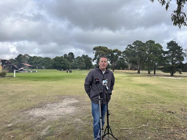 Gisborne Golf Club General manager Brett Campbell speaks after a fire destroyed the club and local RSL. Picture: Nilsson Jones