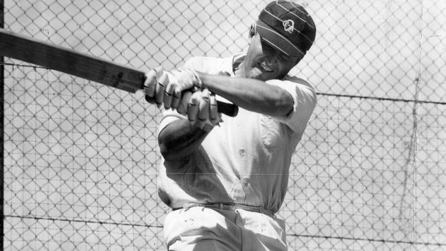 Queensland cricketer Tom Veivers batting in the Adelaide Oval nets, Note the thin bat which highlights how advantaged the players of today’s generation are when it comes to batting.