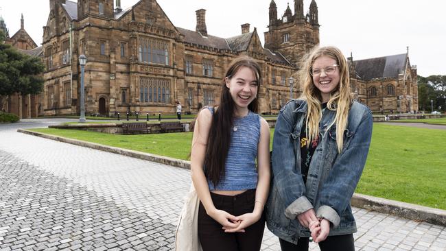 Students Jasmine Darwin and Roxanne Loughland have welcomed additional university places in Labor’. Picture: Daily Telegraph / Monique Harmer