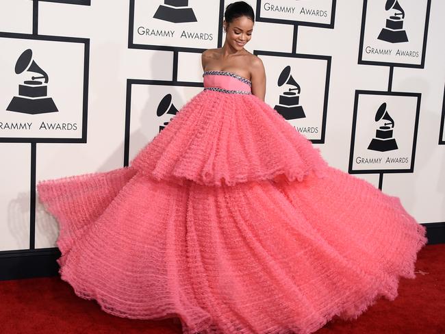 Frock shock ... Rihanna arrives. Picture: Jordan Strauss/Invision/AP