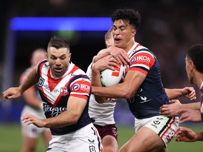 Joseph-Aukuso Suaalii will play his last game for the Roosters within the next fortnight. Picture: Getty Images