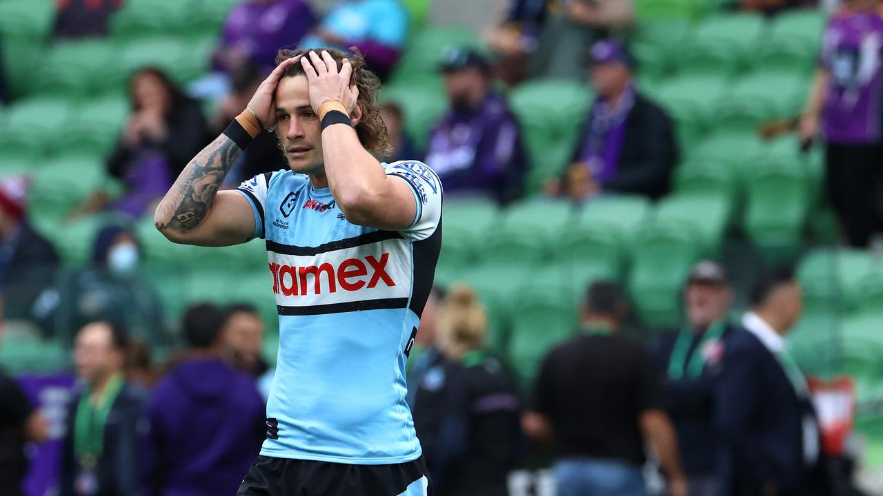 Hynes was upset with how he performed in Cronulla’s 54-10 loss to the Storm. Picture: NRL Imagery