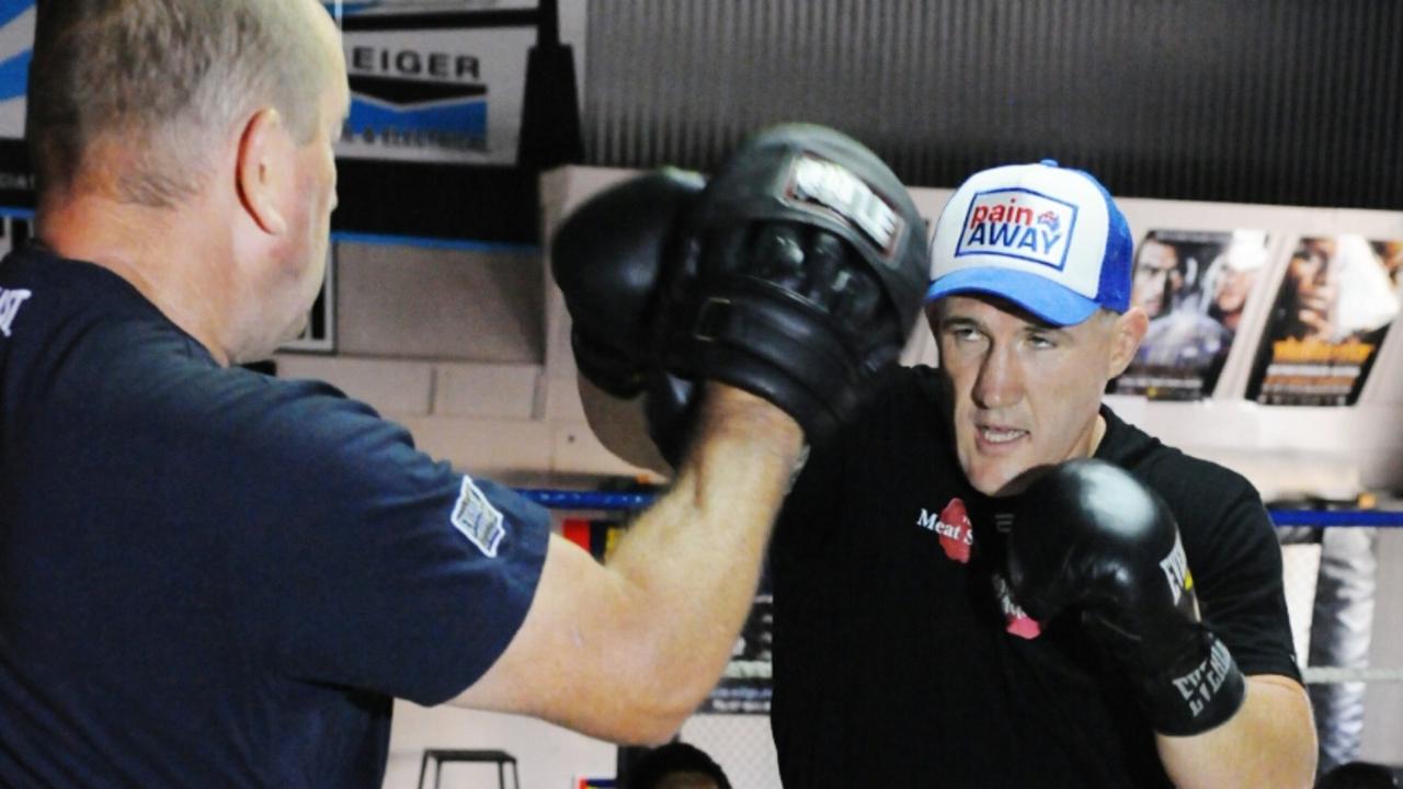 Paul Gallen relaxing ahead of a training session at Smyth's Gym in Toowoomba. Ahead of the fight on Friday night. Pic David Martinelli 27-01-2016