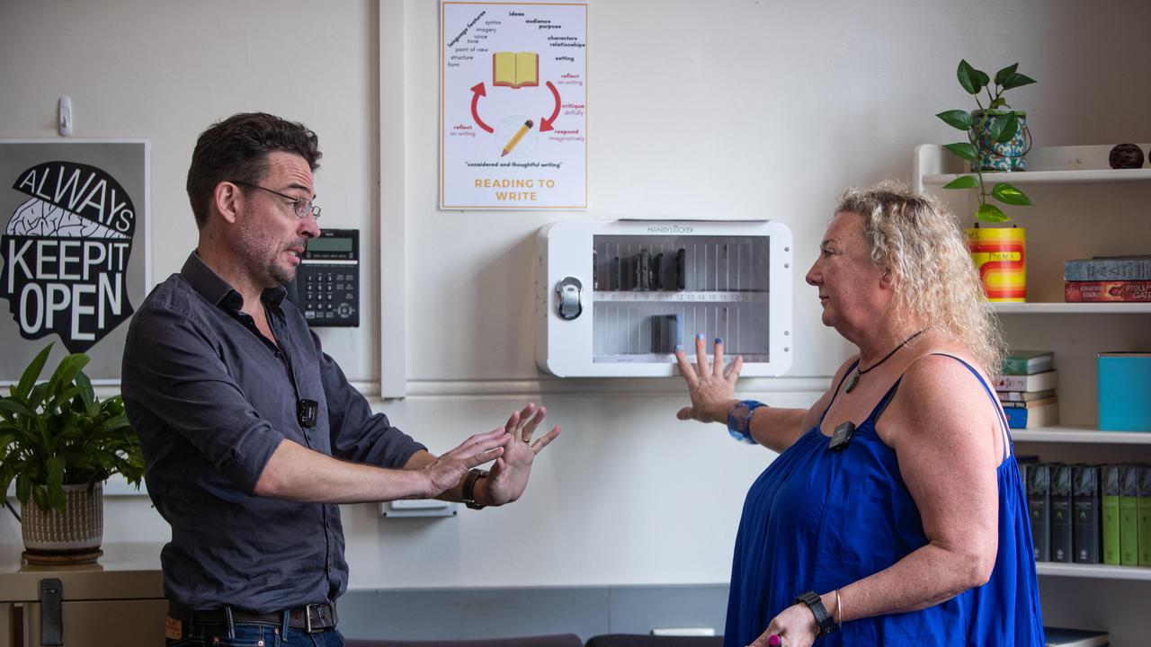 English school teacher Alex Whitting at Ashfield Boys High School. Alex photographed with journalist Joe Hildebrand. Picture: Julian Andrews