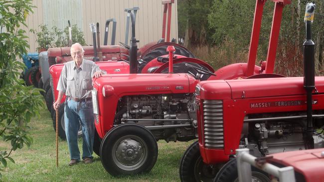 Len Hanks, 89, with his tractor collection, Meeniyan. Picture: Yuri Kouzmin