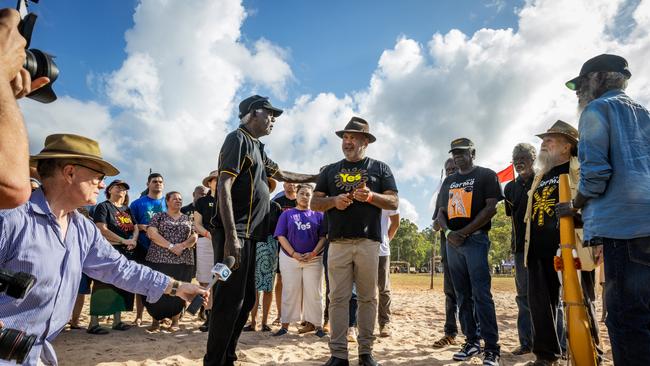 Noel Pearson is given a message stick to present to Australia by a Yolngu Elder during Garma Festival.