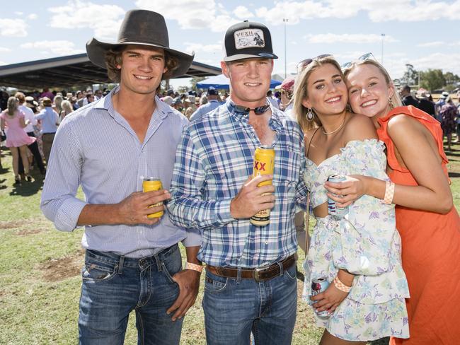 At the Clifton Races are (from left) Clay Armstrong, Darcy Brennan, Lily Cobcroft and Karli Murray, Saturday, October 28, 2023. Picture: Kevin Farmer