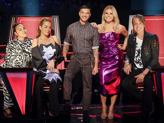 Urban with fellow The Voice judges Jessica Mauboy, Rita Ora, Guy Sebastian and host Sonia Kruger.