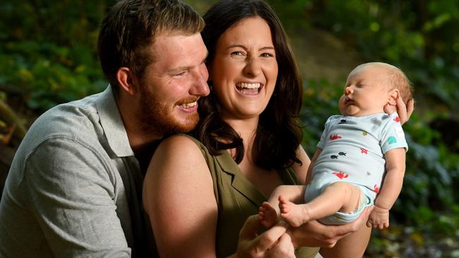 New parents Jack and Maddy Eccleston had their baby, Leo, last at the end of last year. Leo is named after the Teenage Mutant Ninja Turtle, and it’s also the third most popular baby name in SA. Picture: Tricia Watkinson