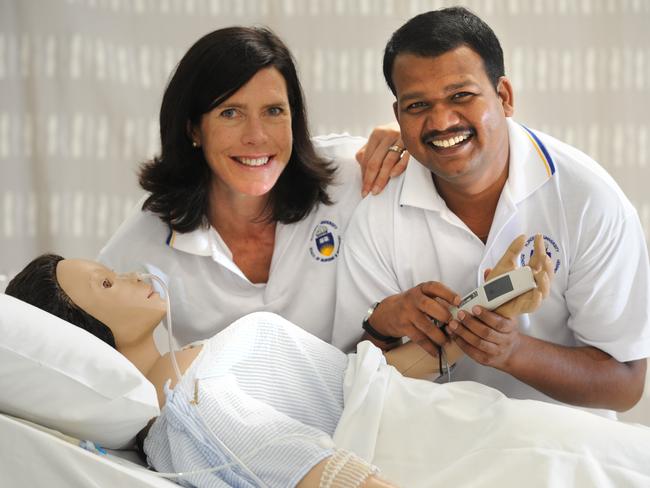 Students Sarah Dawson and Surinder Jaiswara are studying nursing at Flinders University.