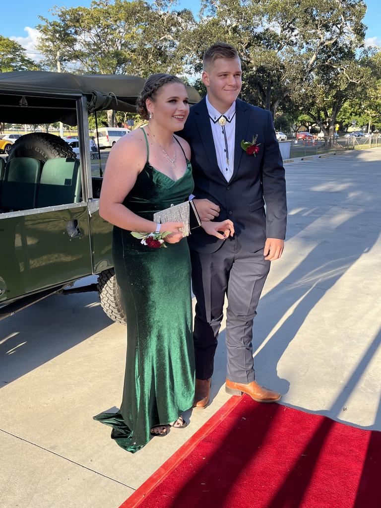 Kelly Davies and Jasper Kowitz arrive at the Maryborough State High School formal.