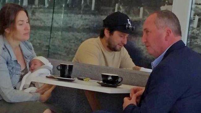 Barnaby Joyce and Vikki Campion with their son Sebastian. Picture: Seven News.