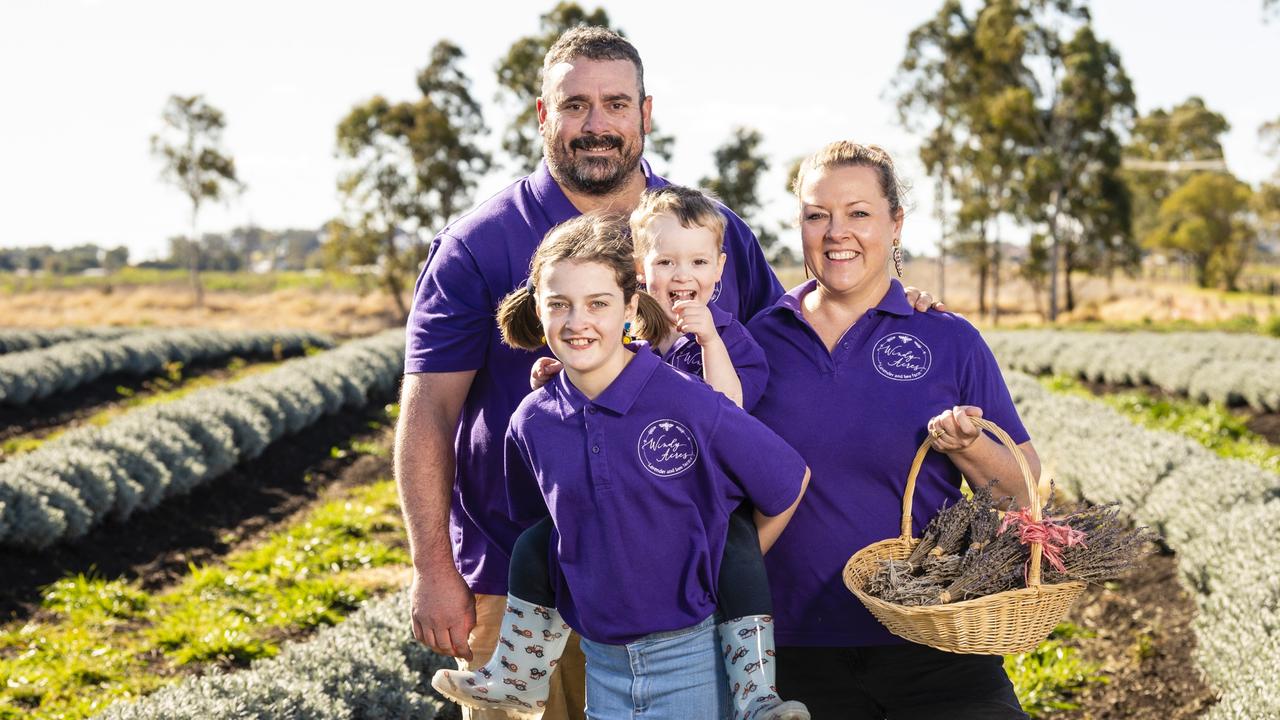 Windy Acres Farm owners Craig and Alicia Vohland, with kids Mia and Noah, are finalists in the Australian Rural Business Awards, Wednesday, June 22, 2022. Picture: Kevin Farmer