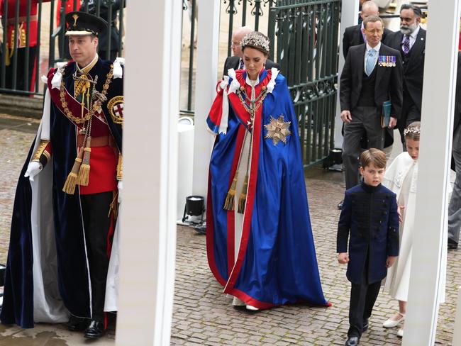 Prince William and Princess Catherine arrive at Westminster Abbey with Prince Louis and Princess Charlotte. Picture: Getty Images