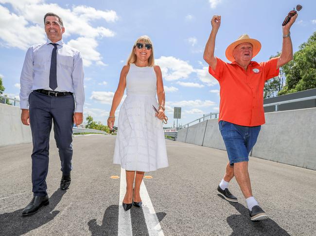 Mirvac, general manager residential development, Warwick Bible, Deputy Mayor Donna Gates and Norm Six from Rix Developments officially open the new bridge at Pimpama allowing direct access to Gainsborough Greens. Pic Tim Marsden