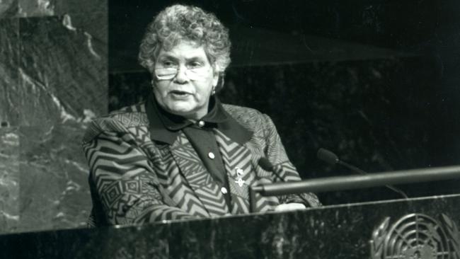 Dr O'Donoghue addresses the United Nations General Assembly in Geneva in 1992. Picture: Lowitja O'Donoghue Collection