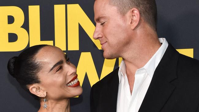 US actor Channing Tatum (R) and US actress Zoe Kravitz attend the "Blink Twice" premiere at the Directors Guild of America (DGA) in Los Angeles, August 8, 2024. (Photo by Chris Delmas / AFP)