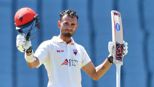 Jake Weatherald posts a fourth first-class against Tasmania at Adelaide Oval. Picture: AAP Image/David Mariuz