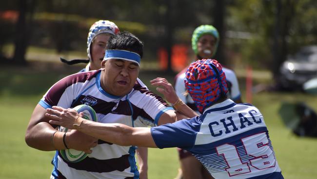 TAS rugby action between Cannon Hill Anglican College and John Paul College. Saturday April 22, 2023. Picture: Nick Tucker.