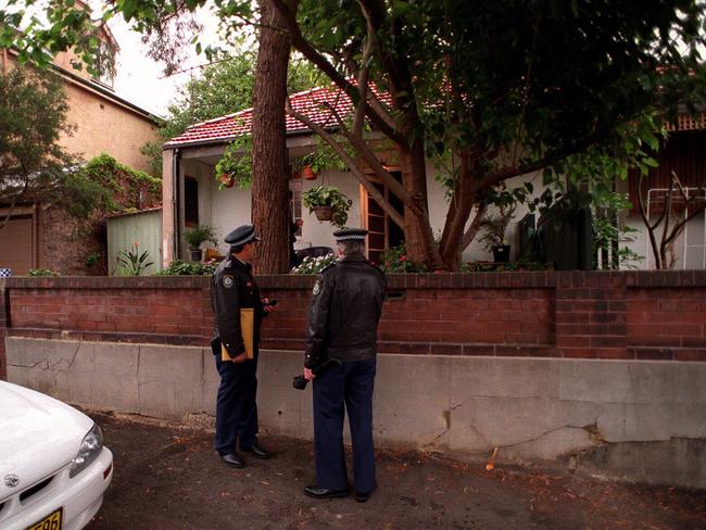 Police attend the scene of the murder in Aldolphus Street, Balmain. File picture