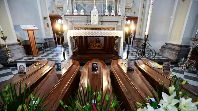 Coffins lined up in a church in Serina, near Bergamo, northern Italy, where 793 people died in one day.