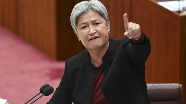 Senator Penny Wong in the Senate at Parliament House in Canberra. Picture: NewsWire / Martin Ollman