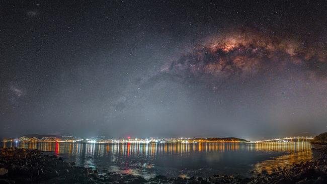 Finalist picture in Beaker Street Science Photography prize in the category Shows human impact. Milky Way over Hobart City. Picture: David Nolan