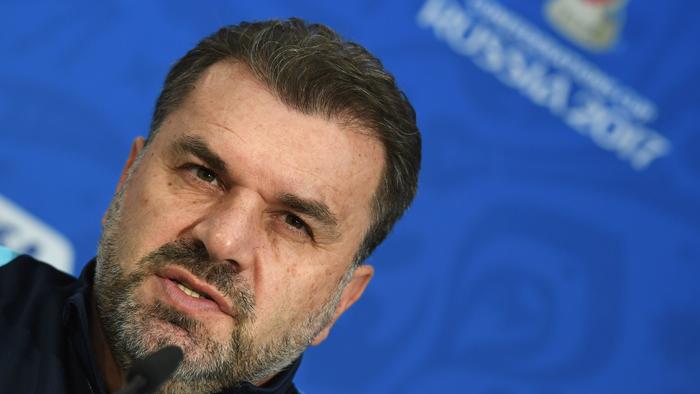 Australia's coach Ange Postecoglou attends a press conference at the Spartak Stadium in Moscow on June 24, 2017 on the eve of the 2017 FIFA Confederations Cup group B football match between Chile and Australia. / AFP PHOTO / Yuri KADOBNOV