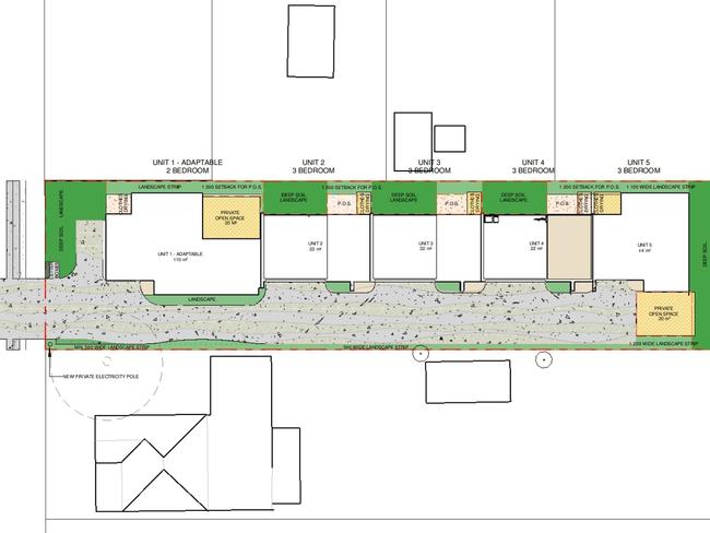 One of the units is slated to be 110sq m, with an open, private space, compared to the middle units which are 22sq m. Picture: Duplex Design