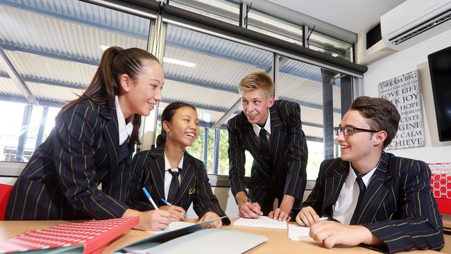 Varsity College students Renee Shike, 16, Ivy He, 16, Sam Ewart, 16, Dylan McCullough, 16. Photo: Richard Gosling