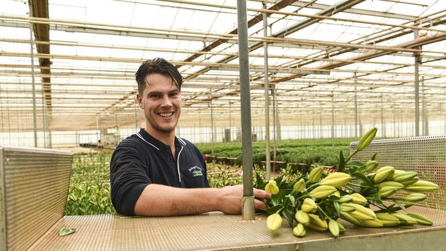 Luke de Wit is a flower grower at Silvan. Picture: Dannika Bonser