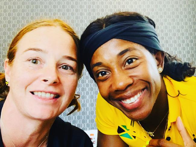 Dr Jo Brown with famed Jamaican sprinter Shelly-Ann Fraser-Pryce. Picture: Supplied.