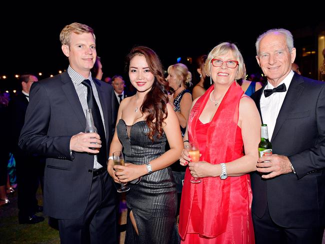 Nick Hocking, Patra Pason, Colleen Fullerton, and Colin Fullerton at the 2017 Qantas Darwin Turf Club Gala Ball at SkyCity Casino. Picture: MICHAEL FRANCHI