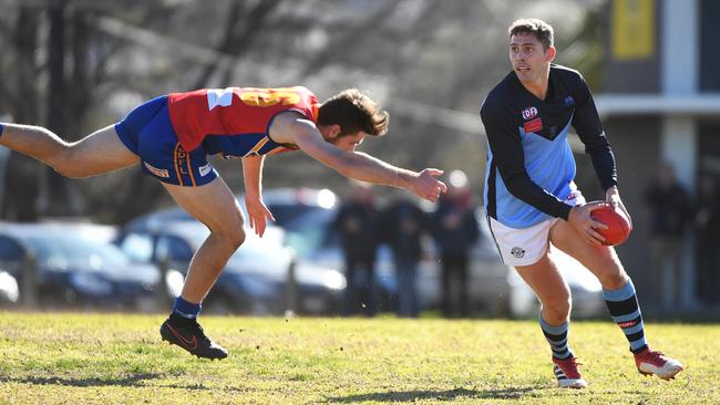 Aberfeldie’s Nick Cattapan looks for an option on Saturday. Picture: James Ross