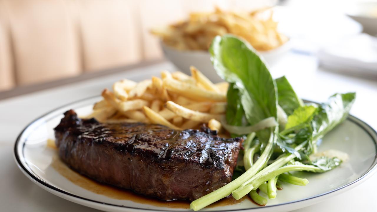 Steaks at Market Bistro comes with shoestring fries, leaves and a choice of sauces.