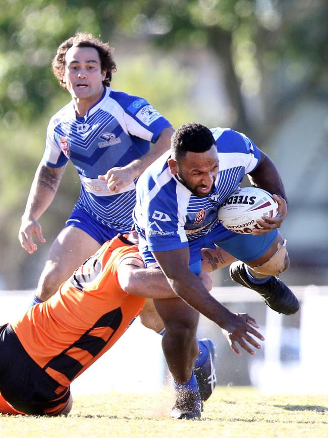 Tugun Seahawks (blue) vs. Southport Tigers at Tugun. Reserve Grade. Joseph Tangeria. 6 June 2021 Tugun Picture by Richard Gosling