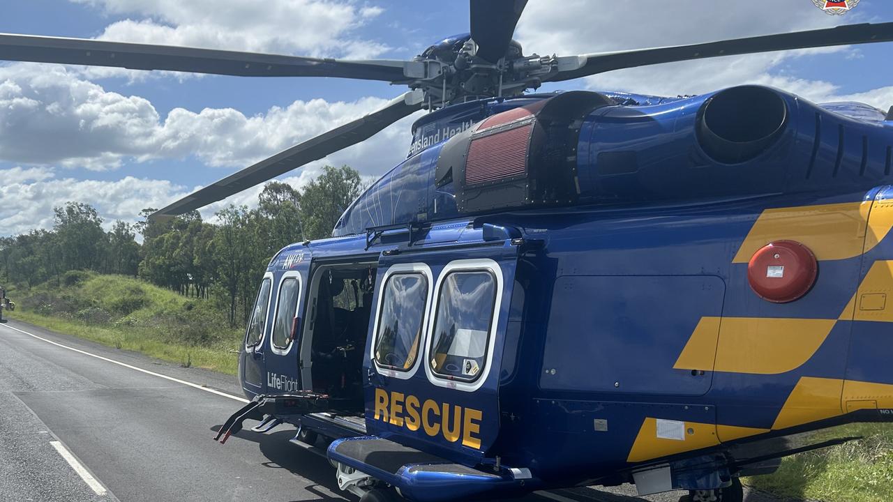 A woman in her 70s was flown via a LifeFlight rescue chopper to hospital after falling into a fire pit. Photo: LifeFlight Media