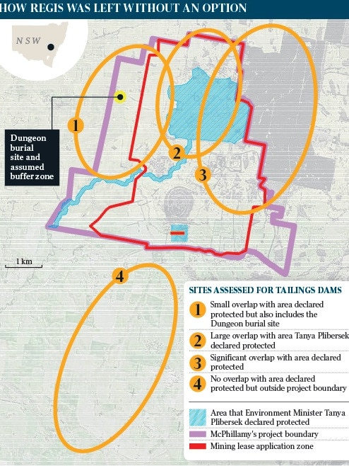 A map showing possible tailings sites.