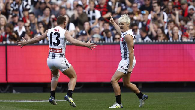 Jack Ginnivan (right) was the hero on Anzac Day. (Photo by Darrian Traynor/AFL Photos/Getty Images)