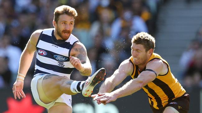 Geelong defender Zach Tuohy will have plenty of options from the goal square. Picture: Michael Klein