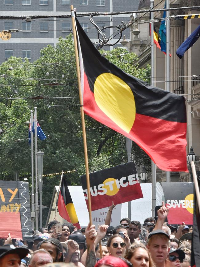 The protest passes through Melbourne’s CBD. Picture: Jason Edwards