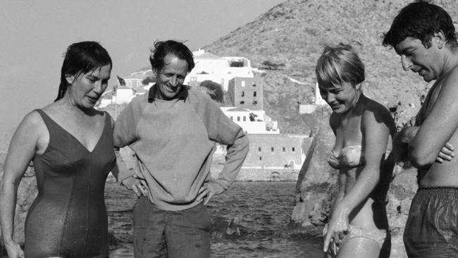 Charmian Clift, left, and George Johnston, Norwegian expat Marianne Ihlen and Canadian poet and author Leonard Cohen on Hydra in 1960. Picture: Getty Images