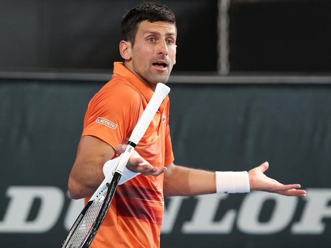 ADELAIDE, AUSTRALIA - JANUARY 08:  Novak Djokovic of Serbia competes against Sebastian Korda of the USAx during day eight of the 2023 Adelaide International at Memorial Drive on January 08, 2023 in Adelaide, Australia. (Photo by Sarah Reed/Getty Images)