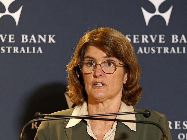 SYDNEY, AUSTRALIA - NewsWire Photos SEPTEMBER 24 , 2024:   Reserve Bank Governor Michele Bullock holding a press conference discussing the Reserve Bank Board's monetary policy decision. Rates will remain the same for now until inflation drops further. Picture: NewsWire / John Appleyard