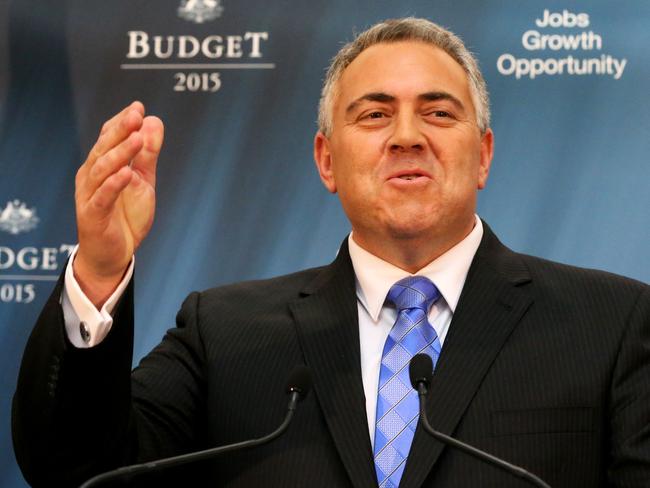 Treasurer Joe Hockey sells his budget at the Budget Lock-up media conference. Picture: Ray Strange