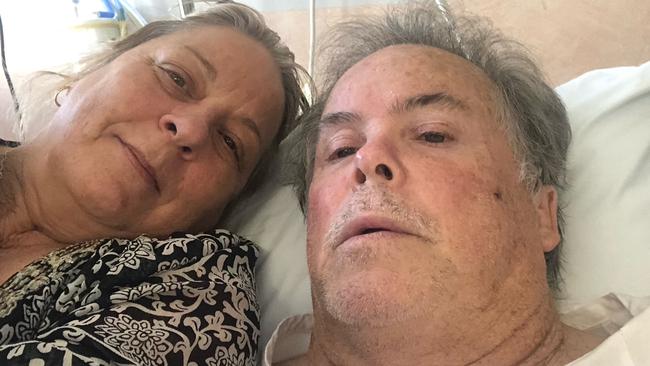 Steve Morris in hospital with his wife Stacey