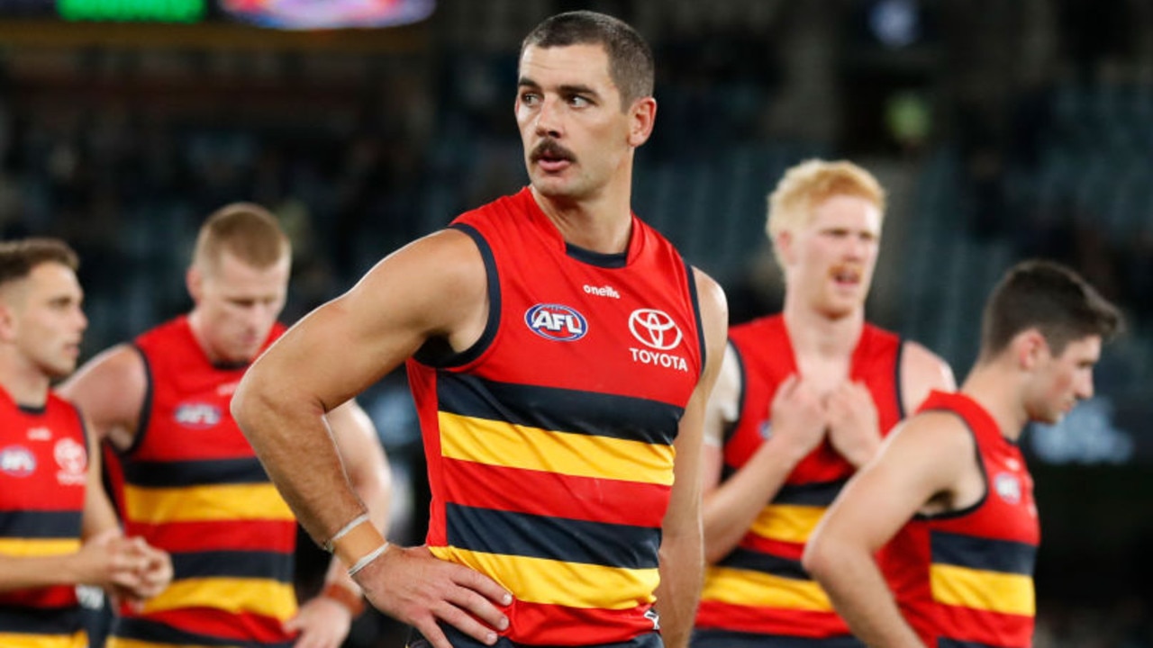 MELBOURNE, AUSTRALIA - MAY 08: Taylor Walker of the Crows looks dejected after a loss during the 2022 AFL Round 08 match between the Carlton Blues and the Adelaide Crows at Marvel Stadium on May 08, 2022 in Melbourne, Australia. (Photo by Michael Willson/AFL Photos via Getty Images)