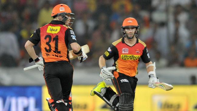 Sunrisers Hyderabad captain David Warner (L) and teammate Kane Williamson. Picture: AFP